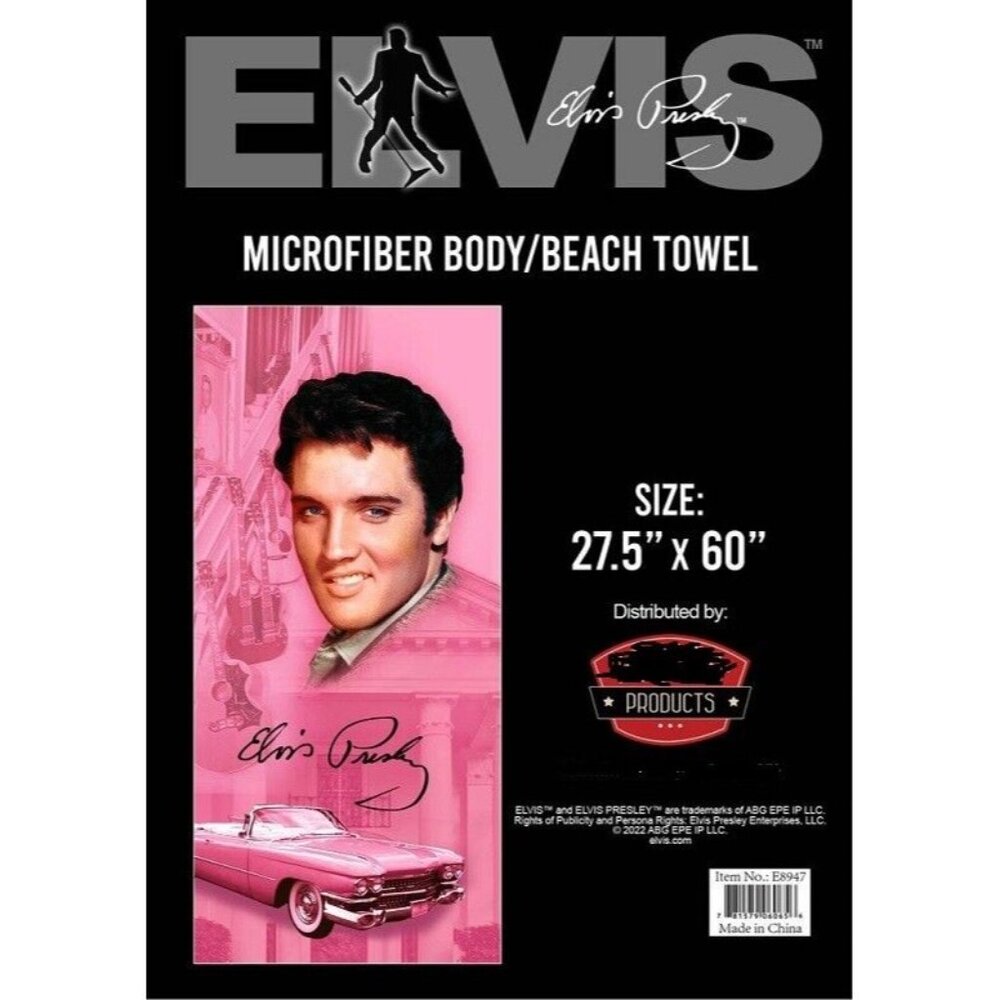 New Pink Cadillac Fleetwood Elvis Presley Beach Bath Pool Towel 27x60 Gift Caddy